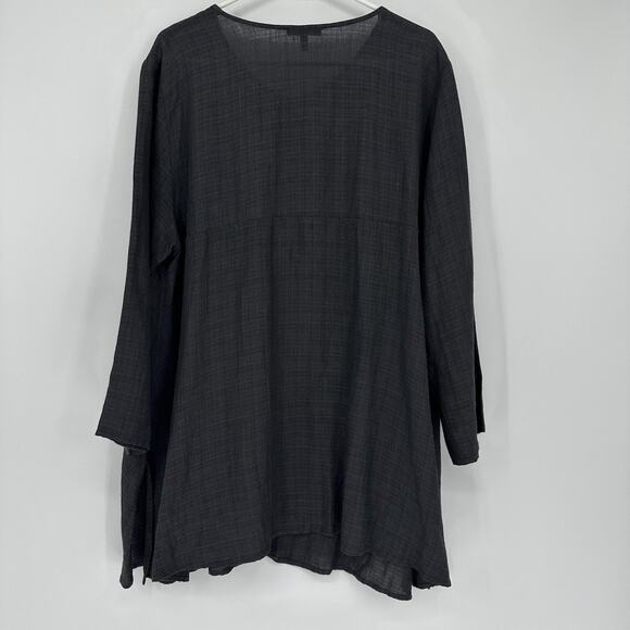 Eileen Fisher Shirt Womens Large Gray Button Front Tunic 3/4 Sleeve Linen - Picture 11 of 12